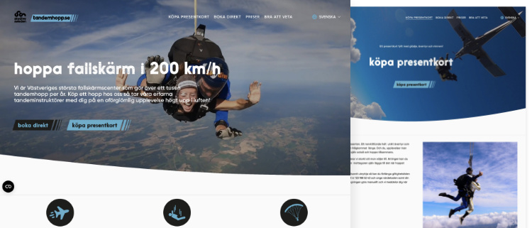 Tandemhopp.se startpage screenshot